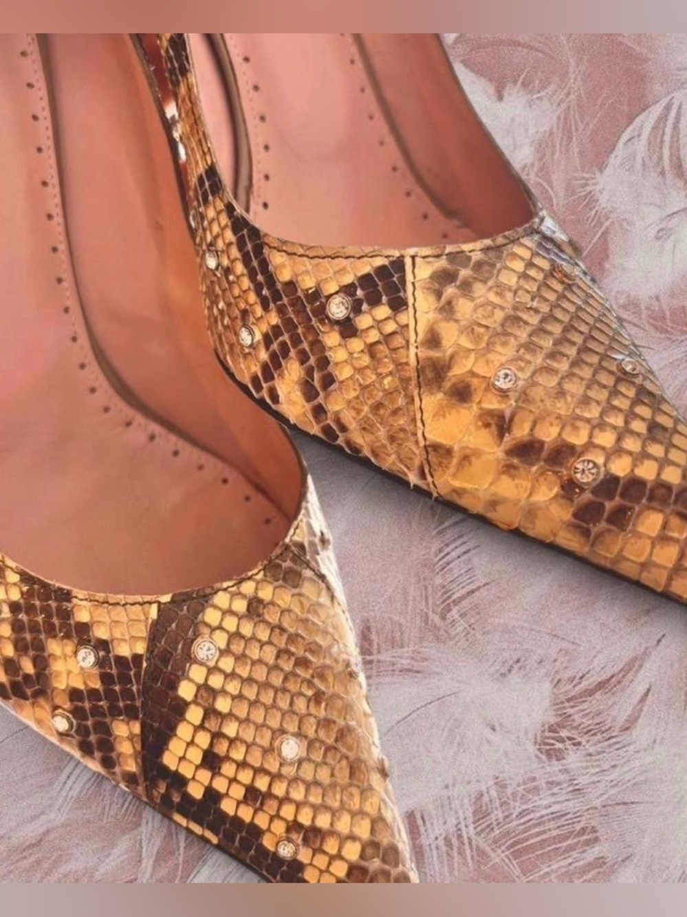Jason Salstein Snakeskin Pointed Toe Pumps with Rhinestones - Picture 3 of 5